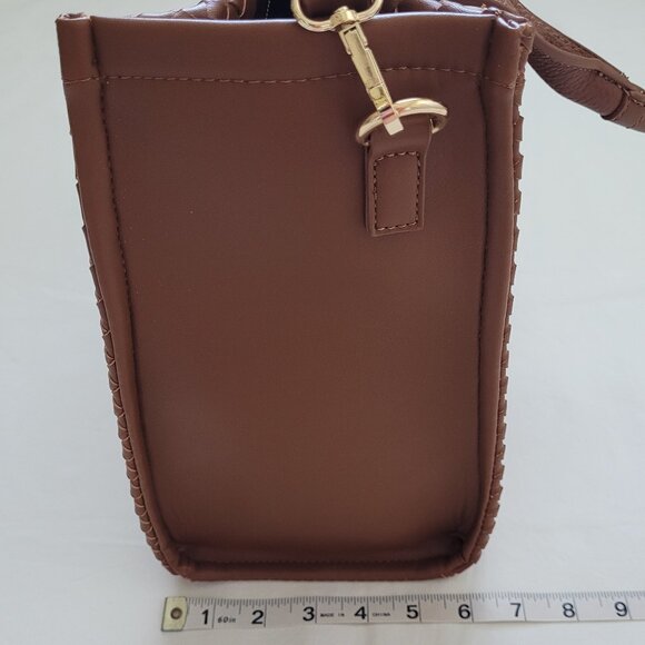 Cognac Brown Vegan Leather Woven Tote Bag & Wallet - Picture 12 of 12